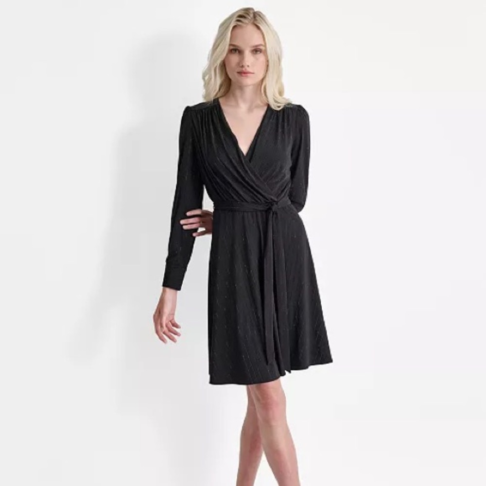 DKNY Long Sleeve Faux Wrap Dress Size 8